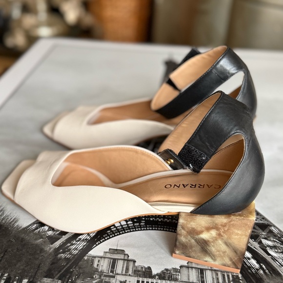 carano Shoes - Unique leather sandals with square heels velcro closure marble heel